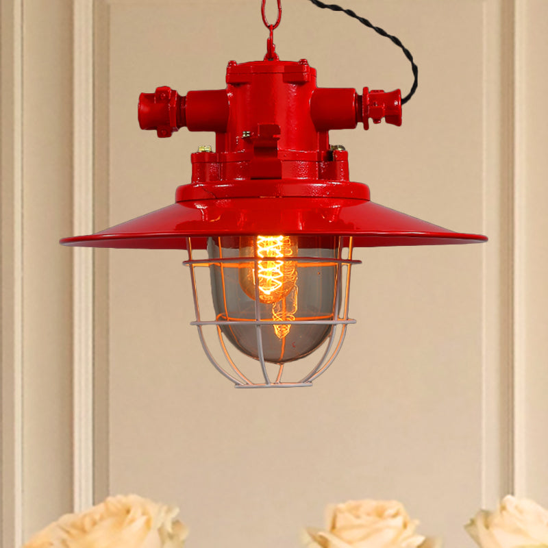 Single Light Hanging Ceiling Light with Cone Shade Clear Glass Industrial Dining Room Pendant Lighting in White/Red/Rust Clearhalo 'Ceiling Lights' 'Glass shade' 'Glass' 'Industrial Pendants' 'Industrial' 'Middle Century Pendants' 'Pendant Lights' 'Pendants' 'Tiffany' Lighting' 599635