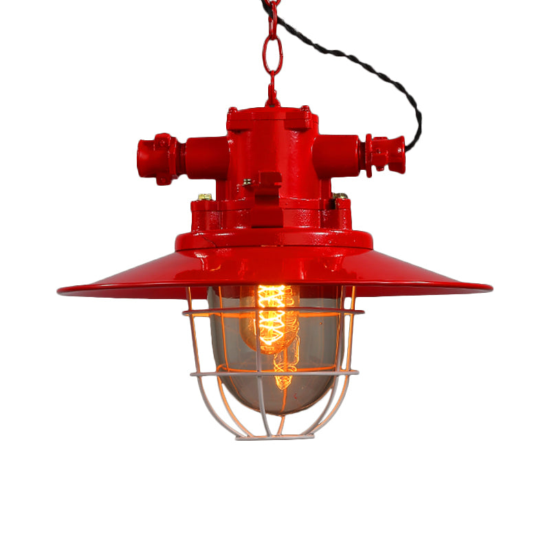 Single Light Hanging Ceiling Light with Cone Shade Clear Glass Industrial Dining Room Pendant Lighting in White/Red/Rust Clearhalo 'Ceiling Lights' 'Glass shade' 'Glass' 'Industrial Pendants' 'Industrial' 'Middle Century Pendants' 'Pendant Lights' 'Pendants' 'Tiffany' Lighting' 599636