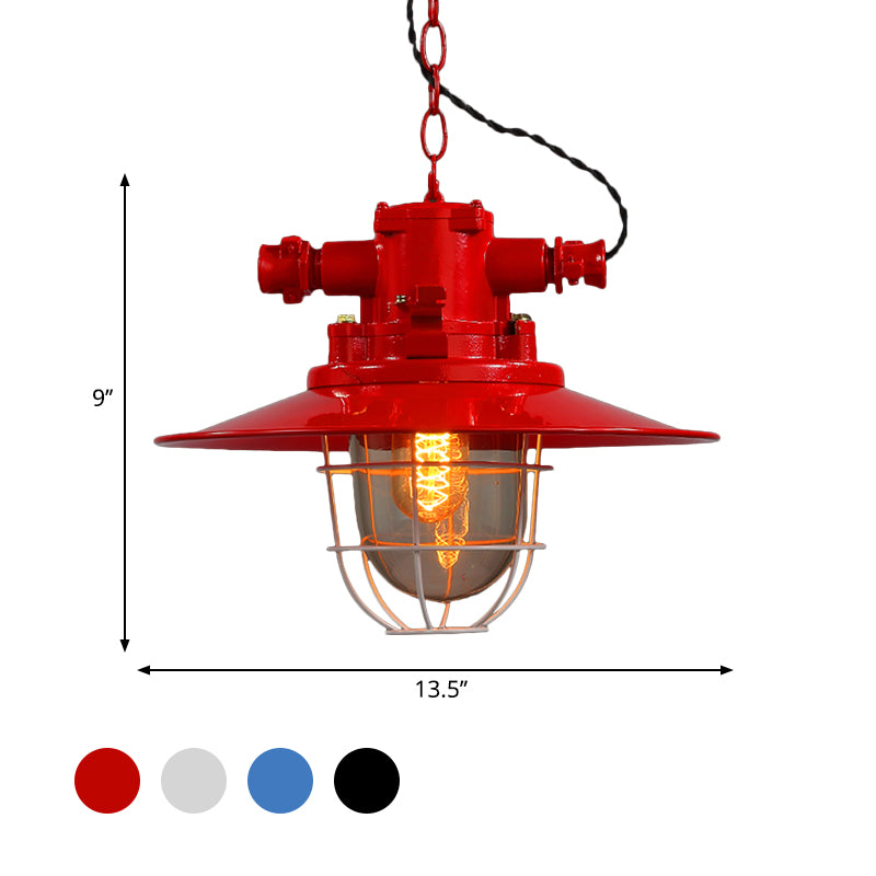 Single Light Hanging Ceiling Light with Cone Shade Clear Glass Industrial Dining Room Pendant Lighting in White/Red/Rust Clearhalo 'Ceiling Lights' 'Glass shade' 'Glass' 'Industrial Pendants' 'Industrial' 'Middle Century Pendants' 'Pendant Lights' 'Pendants' 'Tiffany' Lighting' 599637