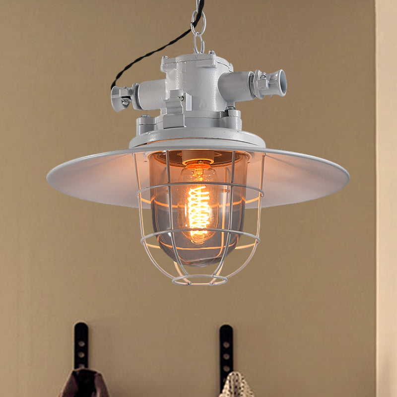 Single Light Hanging Ceiling Light with Cone Shade Clear Glass Industrial Dining Room Pendant Lighting in White/Red/Rust White Clearhalo 'Ceiling Lights' 'Glass shade' 'Glass' 'Industrial Pendants' 'Industrial' 'Middle Century Pendants' 'Pendant Lights' 'Pendants' 'Tiffany' Lighting' 599638