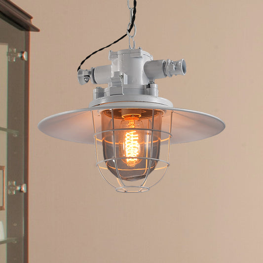 Single Light Hanging Ceiling Light with Cone Shade Clear Glass Industrial Dining Room Pendant Lighting in White/Red/Rust Clearhalo 'Ceiling Lights' 'Glass shade' 'Glass' 'Industrial Pendants' 'Industrial' 'Middle Century Pendants' 'Pendant Lights' 'Pendants' 'Tiffany' Lighting' 599640