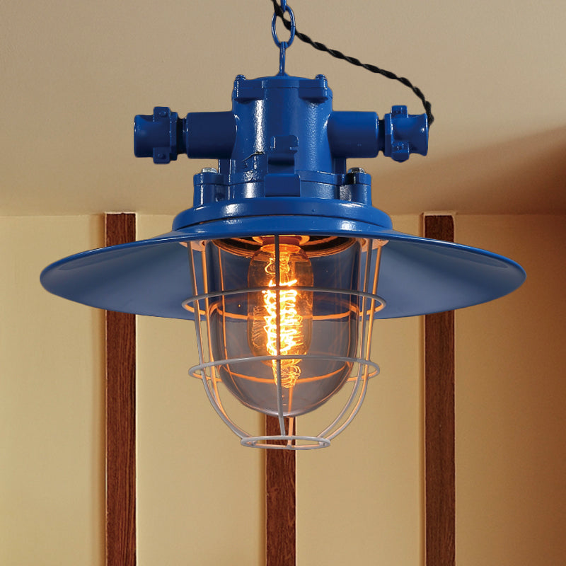Single Light Hanging Ceiling Light with Cone Shade Clear Glass Industrial Dining Room Pendant Lighting in White/Red/Rust Blue Clearhalo 'Ceiling Lights' 'Glass shade' 'Glass' 'Industrial Pendants' 'Industrial' 'Middle Century Pendants' 'Pendant Lights' 'Pendants' 'Tiffany' Lighting' 599642