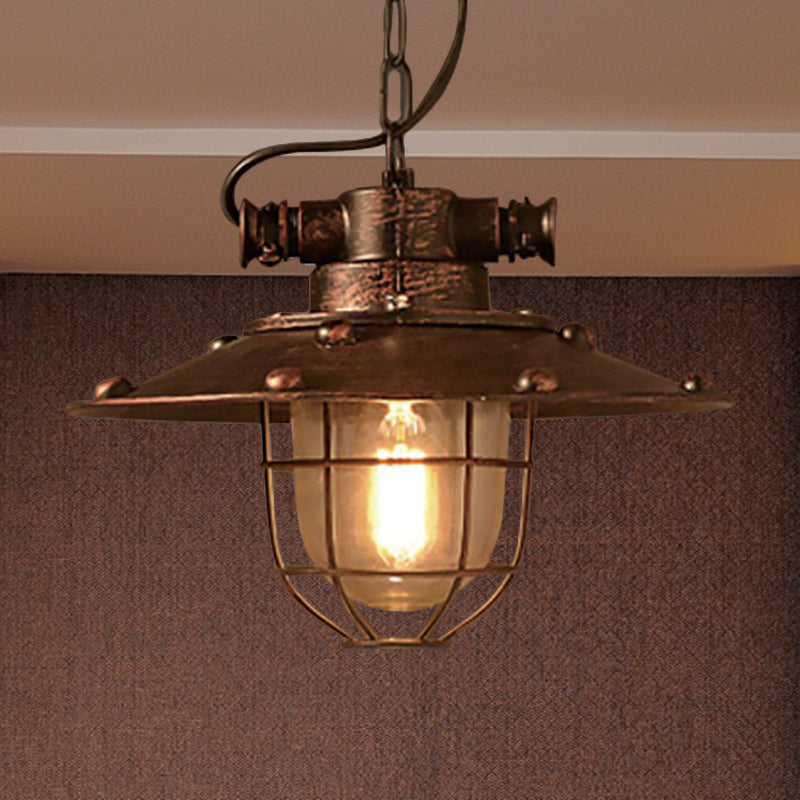 Rust Cealing Light 1 Light Ceiling Light Industrial Cone Clear Glass Pendant Lighting ...