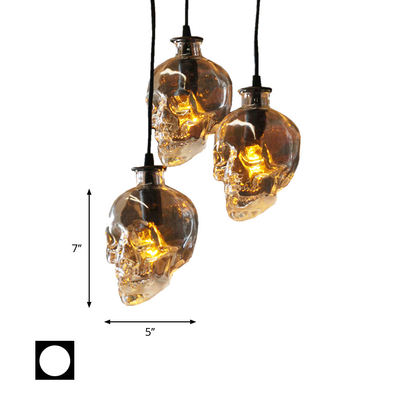 Skull Shade Bar Hanging Light Kit Industrial Clear Glass 1 Light Black Pendant Lighting Clearhalo 'Ceiling Lights' 'Glass shade' 'Glass' 'Industrial Pendants' 'Industrial' 'Middle Century Pendants' 'Pendant Lights' 'Pendants' 'Tiffany' Lighting' 599658