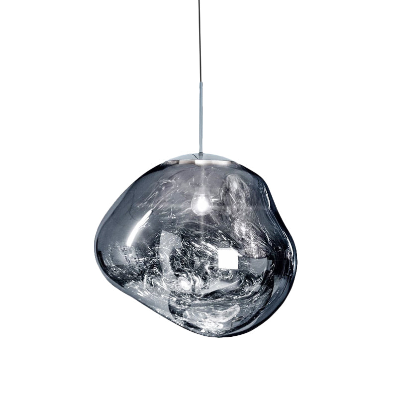 Contemporary Irregular Pendant Lighting Silver/Red Glass 1 Light Dining Room Hanging Lamp, 8"/12" Wide Clearhalo 'Ceiling Lights' 'Glass shade' 'Glass' 'Modern Pendants' 'Modern' 'Pendant Lights' 'Pendants' Lighting' 599739