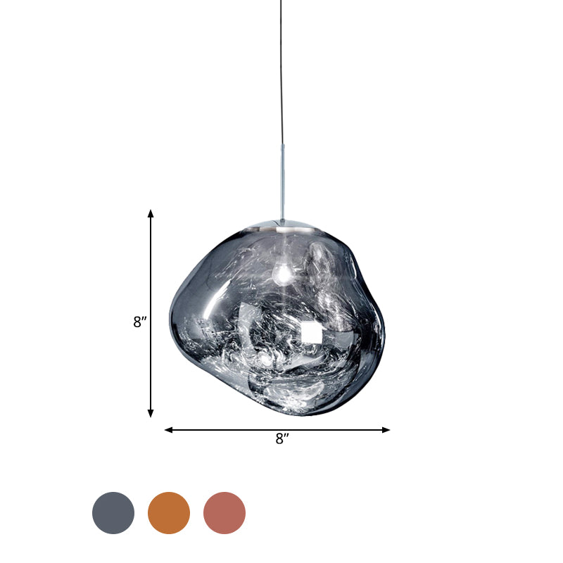 Contemporary Irregular Pendant Lighting Silver/Red Glass 1 Light Dining Room Hanging Lamp, 8"/12" Wide Clearhalo 'Ceiling Lights' 'Glass shade' 'Glass' 'Modern Pendants' 'Modern' 'Pendant Lights' 'Pendants' Lighting' 599740