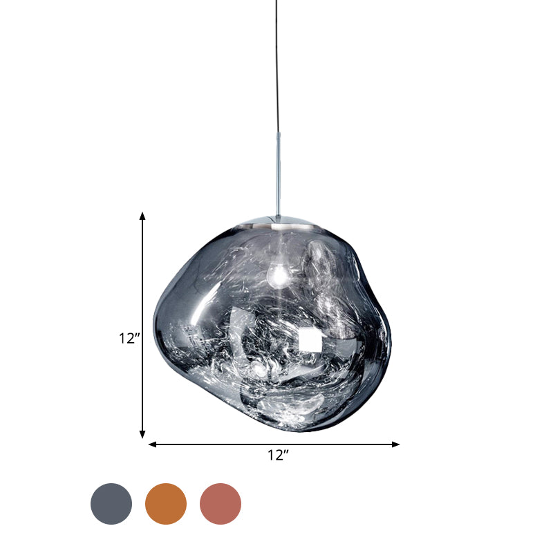 Contemporary Irregular Pendant Lighting Silver/Red Glass 1 Light Dining Room Hanging Lamp, 8"/12" Wide Clearhalo 'Ceiling Lights' 'Glass shade' 'Glass' 'Modern Pendants' 'Modern' 'Pendant Lights' 'Pendants' Lighting' 599741