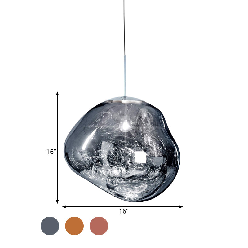 Contemporary Irregular Pendant Lighting Silver/Red Glass 1 Light Dining Room Hanging Lamp, 8"/12" Wide Clearhalo 'Ceiling Lights' 'Glass shade' 'Glass' 'Modern Pendants' 'Modern' 'Pendant Lights' 'Pendants' Lighting' 599742