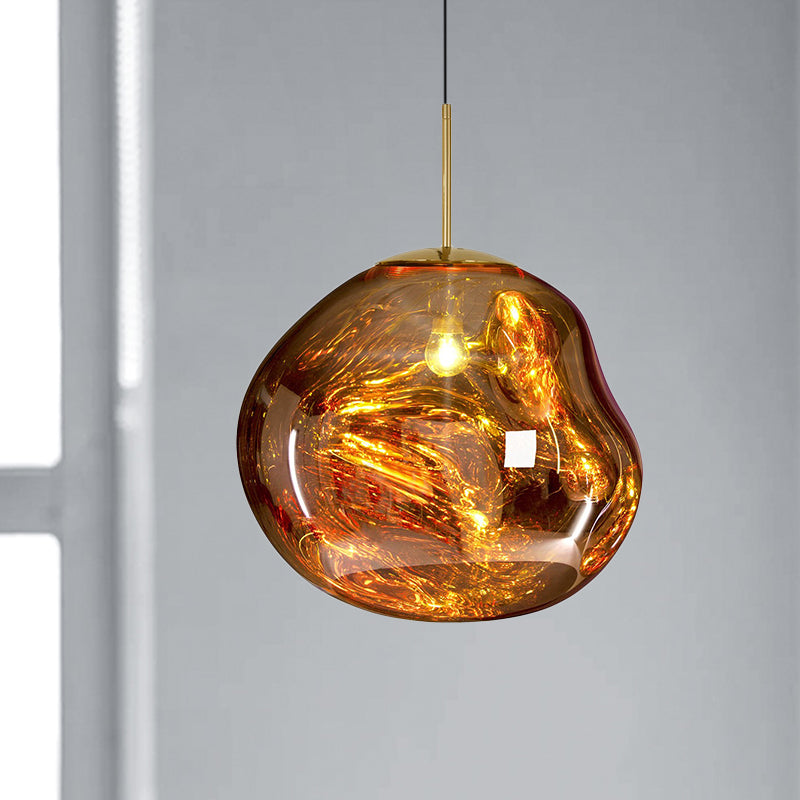 Contemporary Irregular Pendant Lighting Silver/Red Glass 1 Light Dining Room Hanging Lamp, 8"/12" Wide Gold Clearhalo 'Ceiling Lights' 'Glass shade' 'Glass' 'Modern Pendants' 'Modern' 'Pendant Lights' 'Pendants' Lighting' 599743