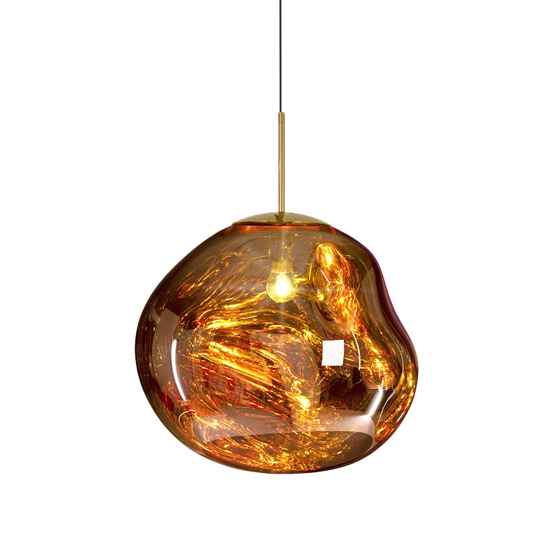 Contemporary Irregular Pendant Lighting Silver/Red Glass 1 Light Dining Room Hanging Lamp, 8"/12" Wide Clearhalo 'Ceiling Lights' 'Glass shade' 'Glass' 'Modern Pendants' 'Modern' 'Pendant Lights' 'Pendants' Lighting' 599746