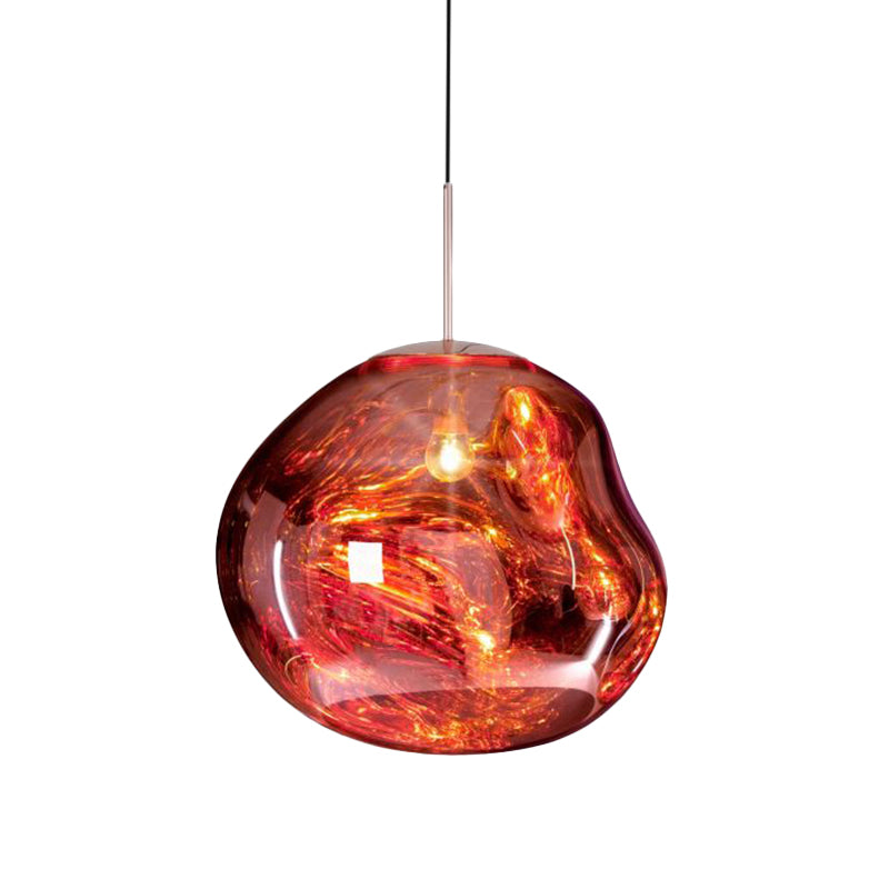 Contemporary Irregular Pendant Lighting Silver/Red Glass 1 Light Dining Room Hanging Lamp, 8"/12" Wide Clearhalo 'Ceiling Lights' 'Glass shade' 'Glass' 'Modern Pendants' 'Modern' 'Pendant Lights' 'Pendants' Lighting' 599750