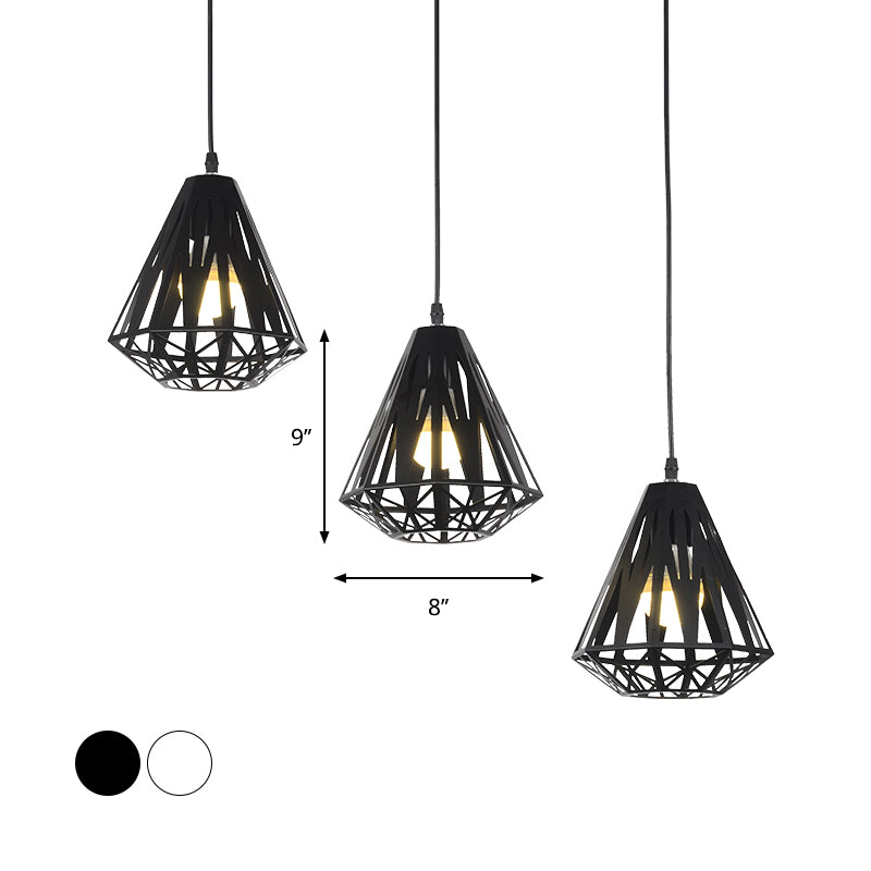 Polygon Metal Pendant Light Fixture Loft Stylish 1 Light Dining Room Hanging Lamp with Wire Frame in Black/White Clearhalo 'Art Deco Pendants' 'Black' 'Cast Iron' 'Ceiling Lights' 'Ceramic' 'Crystal' 'Industrial Pendants' 'Industrial' 'Metal' 'Middle Century Pendants' 'Pendant Lights' 'Pendants' 'Rustic Pendants' 'Tiffany' Lighting' 599872