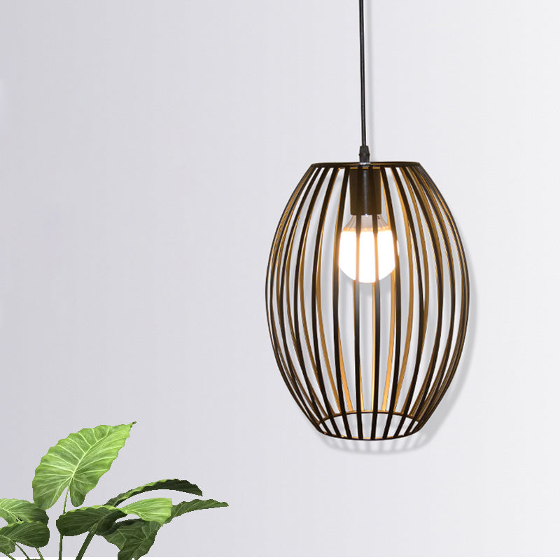 Black 1 Bulb Hanging Pendant Light Retro Style Metal Oval Cage Shade Ceiling Fixture for Bedroom Black Clearhalo 'Art Deco Pendants' 'Black' 'Cast Iron' 'Ceiling Lights' 'Ceramic' 'Crystal' 'Industrial Pendants' 'Industrial' 'Metal' 'Middle Century Pendants' 'Pendant Lights' 'Pendants' 'Rustic Pendants' 'Tiffany' Lighting' 599912