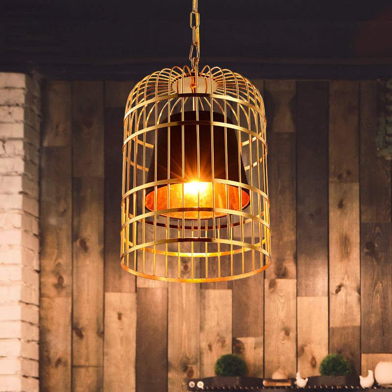 Bird Cage Dining Room Pendant Light Vintage Metal 1 Light Red/White Hanging Lamp with Tapered Fabric Shade Black Clearhalo 'Art Deco Pendants' 'Black' 'Cast Iron' 'Ceiling Lights' 'Ceramic' 'Crystal' 'Industrial Pendants' 'Industrial' 'Metal' 'Middle Century Pendants' 'Pendant Lights' 'Pendants' 'Rustic Pendants' 'Tiffany' Lighting' 599917