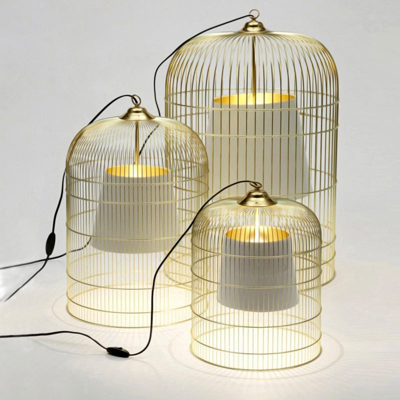 Bird Cage Dining Room Pendant Light Vintage Metal 1 Light Red/White Hanging Lamp with Tapered Fabric Shade Clearhalo 'Art Deco Pendants' 'Black' 'Cast Iron' 'Ceiling Lights' 'Ceramic' 'Crystal' 'Industrial Pendants' 'Industrial' 'Metal' 'Middle Century Pendants' 'Pendant Lights' 'Pendants' 'Rustic Pendants' 'Tiffany' Lighting' 599927