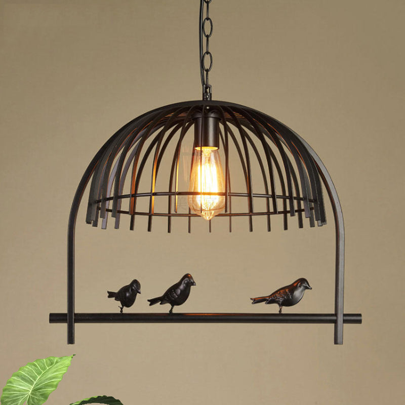Lodge Style Birdcage Design Hanging Light Fixture 1 Head Iron Pendant Lighting with Wire Dome Shade in Rust/Black Black Clearhalo 'Art Deco Pendants' 'Black' 'Cast Iron' 'Ceiling Lights' 'Ceramic' 'Crystal' 'Industrial Pendants' 'Industrial' 'Metal' 'Middle Century Pendants' 'Pendant Lights' 'Pendants' 'Rustic Pendants' 'Tiffany' Lighting' 599956