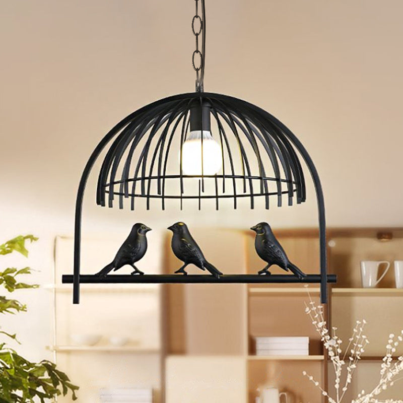 Lodge Style Birdcage Design Hanging Light Fixture 1 Head Iron Pendant Lighting with Wire Dome Shade in Rust/Black Clearhalo 'Art Deco Pendants' 'Black' 'Cast Iron' 'Ceiling Lights' 'Ceramic' 'Crystal' 'Industrial Pendants' 'Industrial' 'Metal' 'Middle Century Pendants' 'Pendant Lights' 'Pendants' 'Rustic Pendants' 'Tiffany' Lighting' 599957