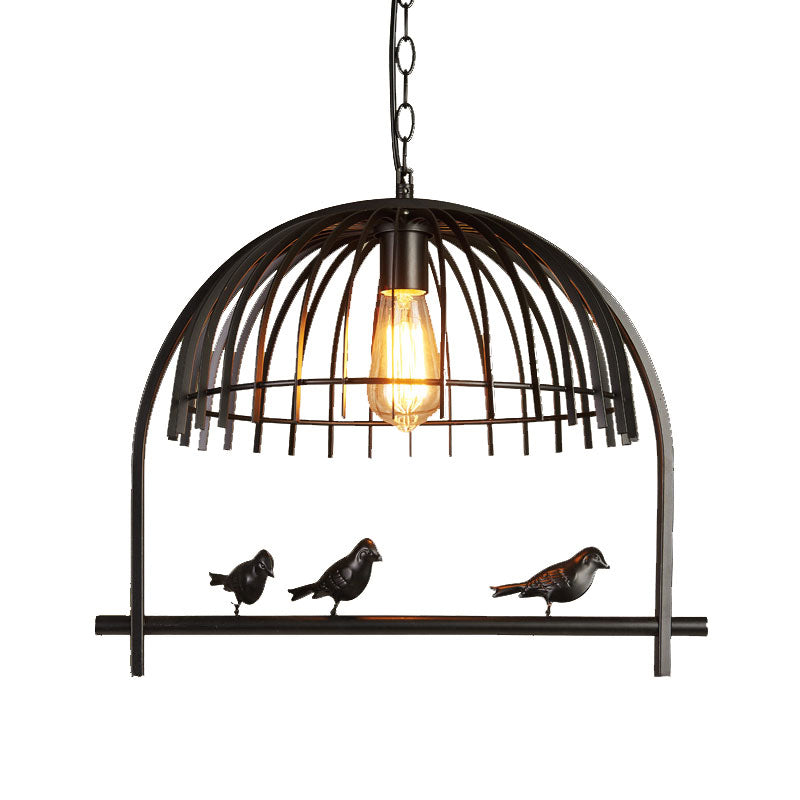 Lodge Style Birdcage Design Hanging Light Fixture 1 Head Iron Pendant Lighting with Wire Dome Shade in Rust/Black Clearhalo 'Art Deco Pendants' 'Black' 'Cast Iron' 'Ceiling Lights' 'Ceramic' 'Crystal' 'Industrial Pendants' 'Industrial' 'Metal' 'Middle Century Pendants' 'Pendant Lights' 'Pendants' 'Rustic Pendants' 'Tiffany' Lighting' 599959