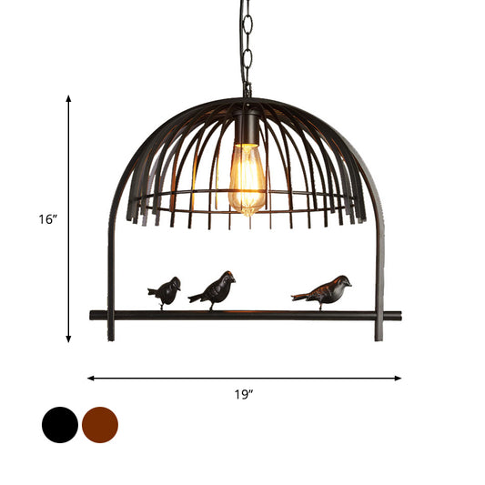 Lodge Style Birdcage Design Hanging Light Fixture 1 Head Iron Pendant Lighting with Wire Dome Shade in Rust/Black Clearhalo 'Art Deco Pendants' 'Black' 'Cast Iron' 'Ceiling Lights' 'Ceramic' 'Crystal' 'Industrial Pendants' 'Industrial' 'Metal' 'Middle Century Pendants' 'Pendant Lights' 'Pendants' 'Rustic Pendants' 'Tiffany' Lighting' 599960