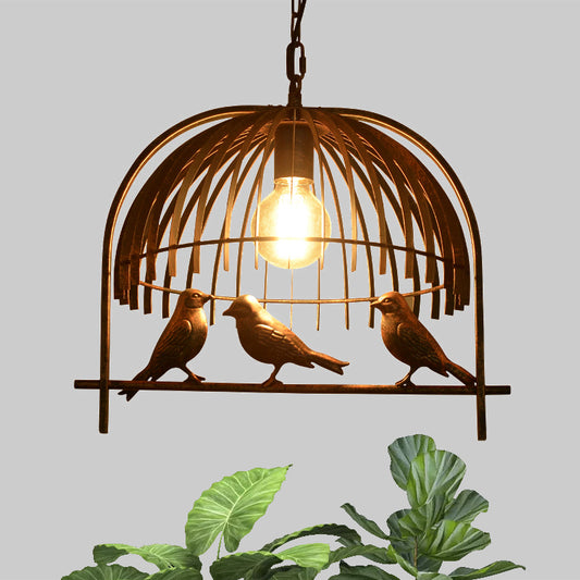 Lodge Style Birdcage Design Hanging Light Fixture 1 Head Iron Pendant Lighting with Wire Dome Shade in Rust/Black Rust Clearhalo 'Art Deco Pendants' 'Black' 'Cast Iron' 'Ceiling Lights' 'Ceramic' 'Crystal' 'Industrial Pendants' 'Industrial' 'Metal' 'Middle Century Pendants' 'Pendant Lights' 'Pendants' 'Rustic Pendants' 'Tiffany' Lighting' 599961