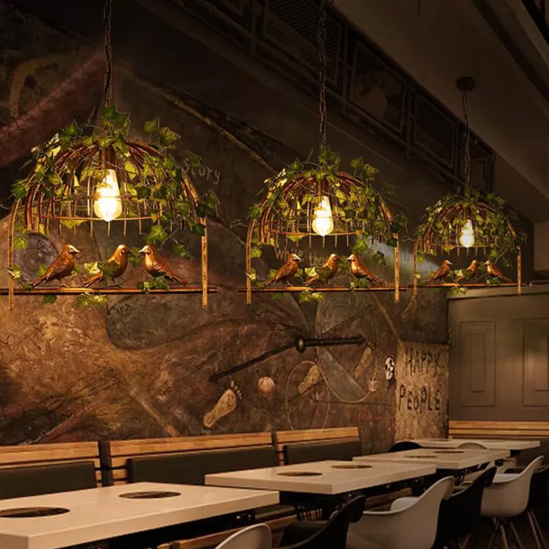 Lodge Style Birdcage Design Hanging Light Fixture 1 Head Iron Pendant Lighting with Wire Dome Shade in Rust/Black Clearhalo 'Art Deco Pendants' 'Black' 'Cast Iron' 'Ceiling Lights' 'Ceramic' 'Crystal' 'Industrial Pendants' 'Industrial' 'Metal' 'Middle Century Pendants' 'Pendant Lights' 'Pendants' 'Rustic Pendants' 'Tiffany' Lighting' 599962