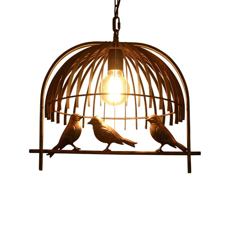 Lodge Style Birdcage Design Hanging Light Fixture 1 Head Iron Pendant Lighting with Wire Dome Shade in Rust/Black Clearhalo 'Art Deco Pendants' 'Black' 'Cast Iron' 'Ceiling Lights' 'Ceramic' 'Crystal' 'Industrial Pendants' 'Industrial' 'Metal' 'Middle Century Pendants' 'Pendant Lights' 'Pendants' 'Rustic Pendants' 'Tiffany' Lighting' 599964