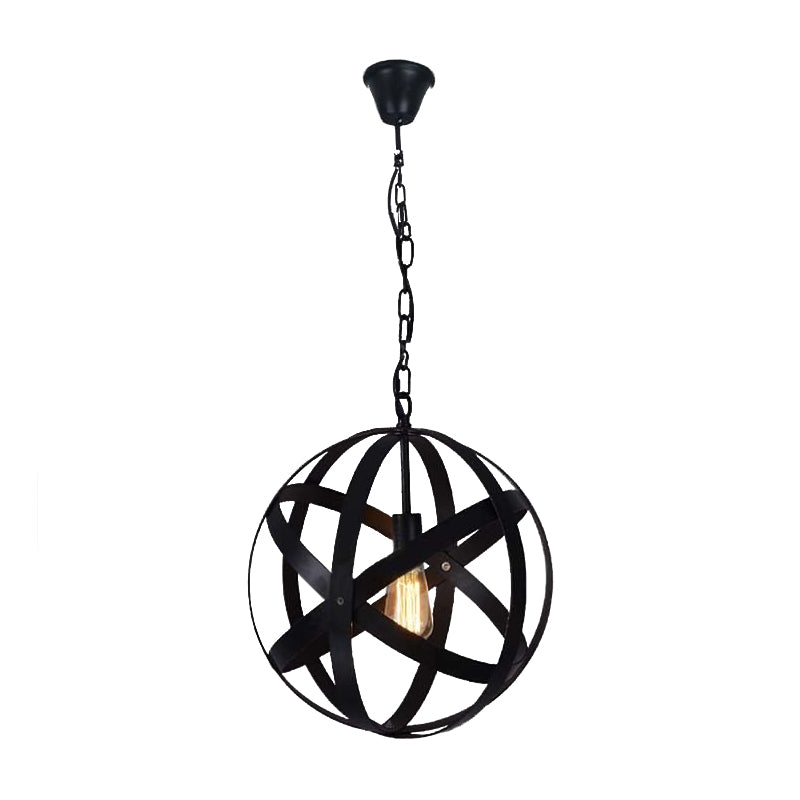 1 Light Spherical Hanging Ceiling Light Industrial Black Metallic Pendant Lamp with Wire Guard for Living Room Clearhalo 'Art Deco Pendants' 'Black' 'Cast Iron' 'Ceiling Lights' 'Ceramic' 'Crystal' 'Industrial Pendants' 'Industrial' 'Metal' 'Middle Century Pendants' 'Pendant Lights' 'Pendants' 'Rustic Pendants' 'Tiffany' Lighting' 599968