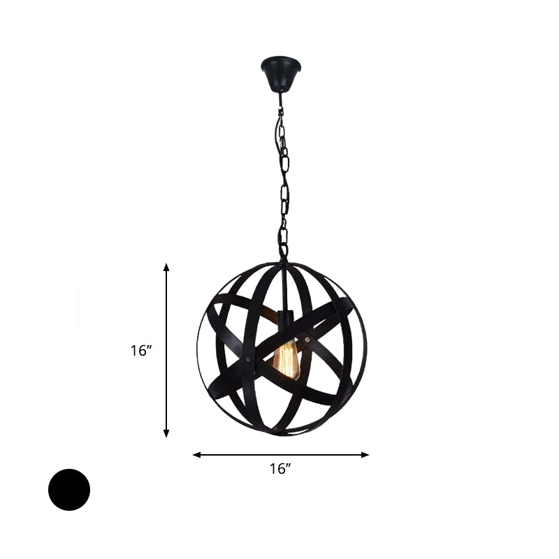 1 Light Spherical Hanging Ceiling Light Industrial Black Metallic Pendant Lamp with Wire Guard for Living Room Clearhalo 'Art Deco Pendants' 'Black' 'Cast Iron' 'Ceiling Lights' 'Ceramic' 'Crystal' 'Industrial Pendants' 'Industrial' 'Metal' 'Middle Century Pendants' 'Pendant Lights' 'Pendants' 'Rustic Pendants' 'Tiffany' Lighting' 599969