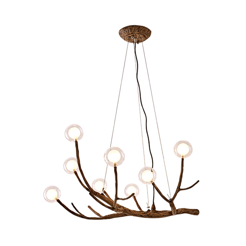 Wooden Branch Chandelier Lamp Lodge Style 8/12/16 Lights Brown Ceiling Light with Clear Glass Ball Shade, Warm/White Light Clearhalo 'Carpenter Chandeliers' 'Ceiling Lights' 'Chandeliers' 'Industrial' 'Modern Chandeliers' 'Modern' Lighting' 599973
