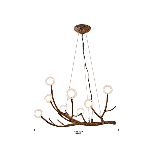 Wooden Branch Chandelier Lamp Lodge Style 8/12/16 Lights Brown Ceiling Light with Clear Glass Ball Shade, Warm/White Light Clearhalo 'Carpenter Chandeliers' 'Ceiling Lights' 'Chandeliers' 'Industrial' 'Modern Chandeliers' 'Modern' Lighting' 599974