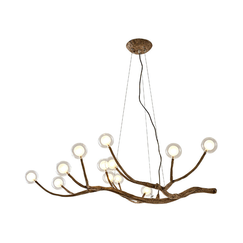 Wooden Branch Chandelier Lamp Lodge Style 8/12/16 Lights Brown Ceiling Light with Clear Glass Ball Shade, Warm/White Light Clearhalo 'Carpenter Chandeliers' 'Ceiling Lights' 'Chandeliers' 'Industrial' 'Modern Chandeliers' 'Modern' Lighting' 599978