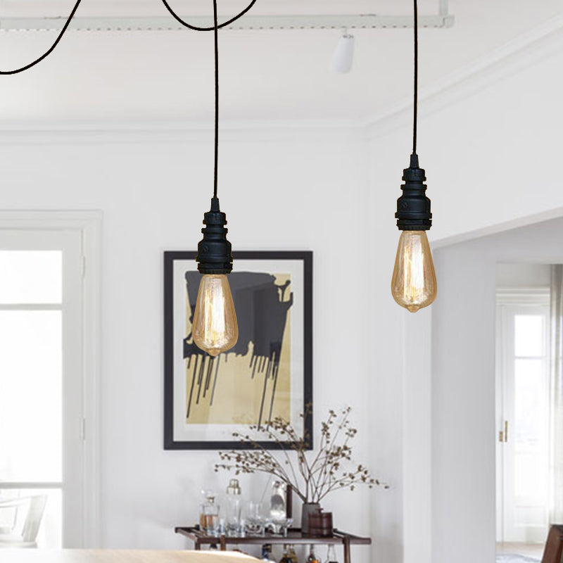 Industrial Stylish Open Bulb Ceiling Fixture 1 Head Metal Adjustable Hanging Lamp with Pipe in Black/Silver Clearhalo 'Art Deco Pendants' 'Black' 'Cast Iron' 'Ceiling Lights' 'Ceramic' 'Crystal' 'Industrial Pendants' 'Industrial' 'Metal' 'Middle Century Pendants' 'Pendant Lights' 'Pendants' 'Rustic Pendants' 'Tiffany' Lighting' 600024