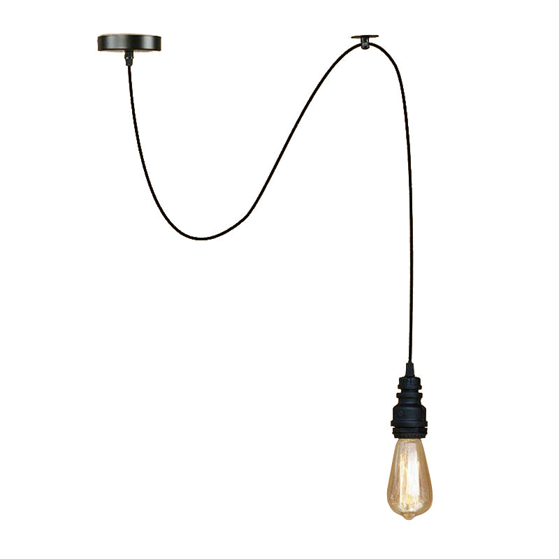 Industrial Stylish Open Bulb Ceiling Fixture 1 Head Metal Adjustable Hanging Lamp with Pipe in Black/Silver Clearhalo 'Art Deco Pendants' 'Black' 'Cast Iron' 'Ceiling Lights' 'Ceramic' 'Crystal' 'Industrial Pendants' 'Industrial' 'Metal' 'Middle Century Pendants' 'Pendant Lights' 'Pendants' 'Rustic Pendants' 'Tiffany' Lighting' 600025