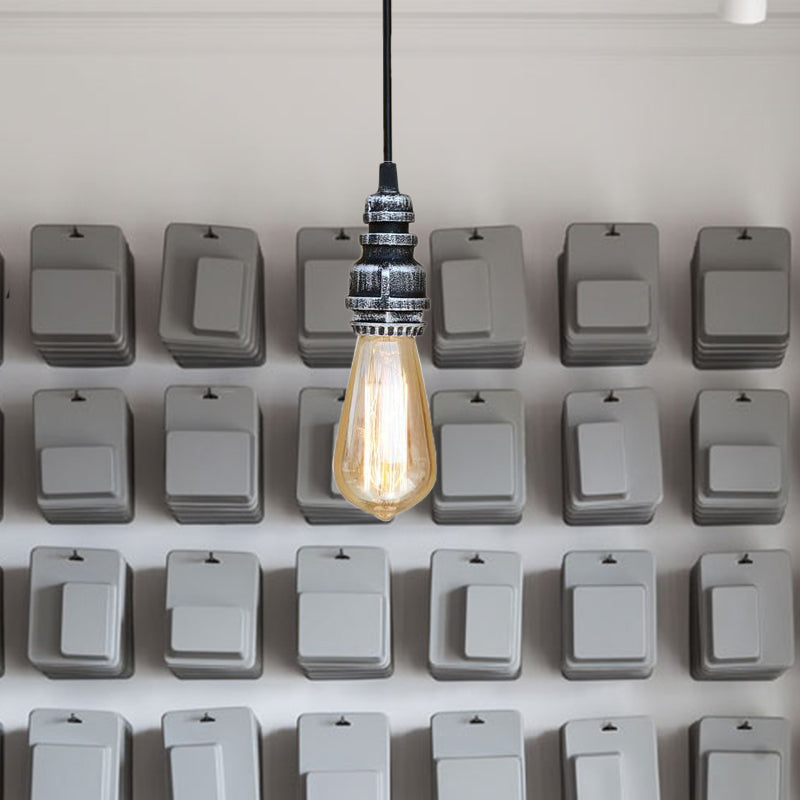 Industrial Stylish Open Bulb Ceiling Fixture 1 Head Metal Adjustable Hanging Lamp with Pipe in Black/Silver Silver Clearhalo 'Art Deco Pendants' 'Black' 'Cast Iron' 'Ceiling Lights' 'Ceramic' 'Crystal' 'Industrial Pendants' 'Industrial' 'Metal' 'Middle Century Pendants' 'Pendant Lights' 'Pendants' 'Rustic Pendants' 'Tiffany' Lighting' 600026