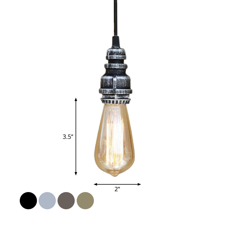 Industrial Stylish Open Bulb Ceiling Fixture 1 Head Metal Adjustable Hanging Lamp with Pipe in Black/Silver Clearhalo 'Art Deco Pendants' 'Black' 'Cast Iron' 'Ceiling Lights' 'Ceramic' 'Crystal' 'Industrial Pendants' 'Industrial' 'Metal' 'Middle Century Pendants' 'Pendant Lights' 'Pendants' 'Rustic Pendants' 'Tiffany' Lighting' 600030