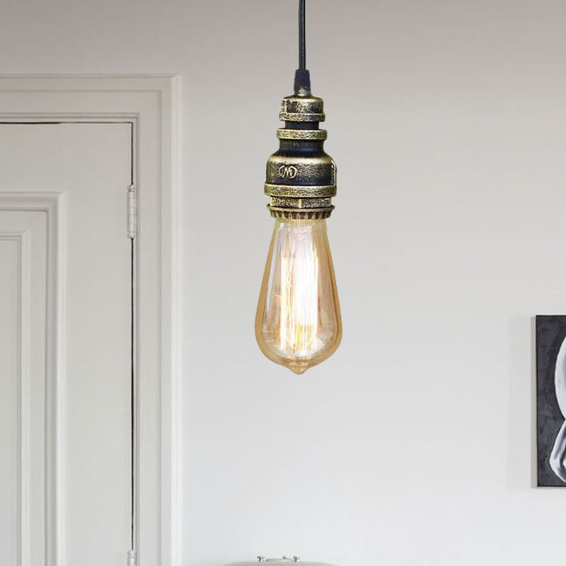 Industrial Stylish Open Bulb Ceiling Fixture 1 Head Metal Adjustable Hanging Lamp with Pipe in Black/Silver Antique Bronze Clearhalo 'Art Deco Pendants' 'Black' 'Cast Iron' 'Ceiling Lights' 'Ceramic' 'Crystal' 'Industrial Pendants' 'Industrial' 'Metal' 'Middle Century Pendants' 'Pendant Lights' 'Pendants' 'Rustic Pendants' 'Tiffany' Lighting' 600035