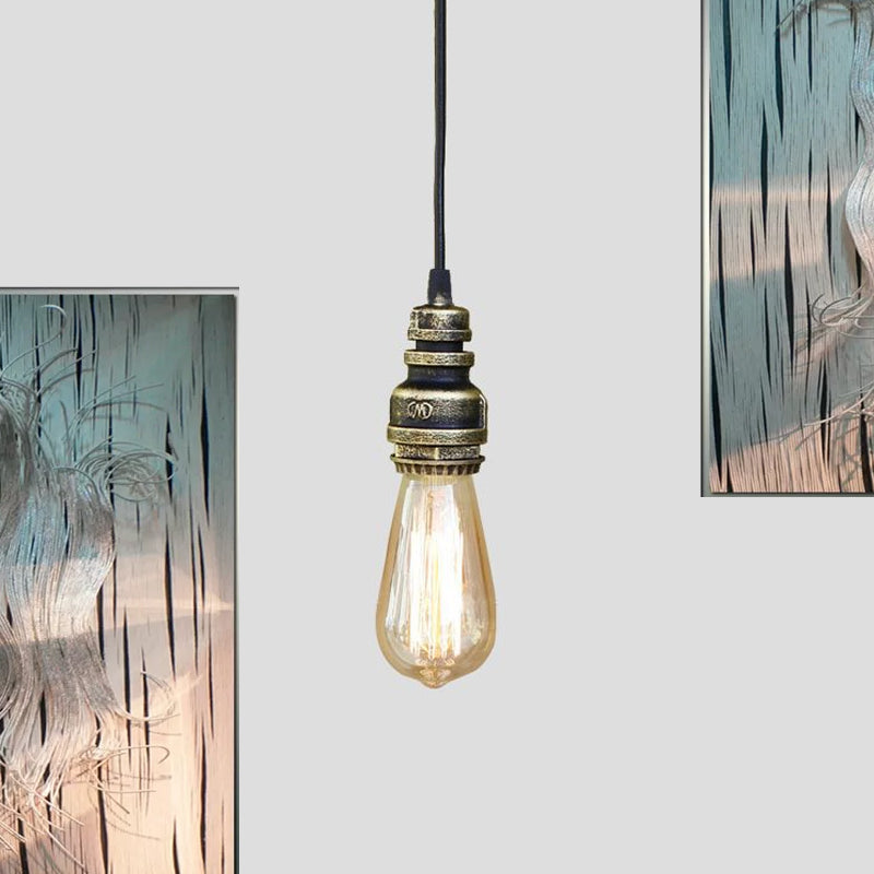 Industrial Stylish Open Bulb Ceiling Fixture 1 Head Metal Adjustable Hanging Lamp with Pipe in Black/Silver Clearhalo 'Art Deco Pendants' 'Black' 'Cast Iron' 'Ceiling Lights' 'Ceramic' 'Crystal' 'Industrial Pendants' 'Industrial' 'Metal' 'Middle Century Pendants' 'Pendant Lights' 'Pendants' 'Rustic Pendants' 'Tiffany' Lighting' 600037