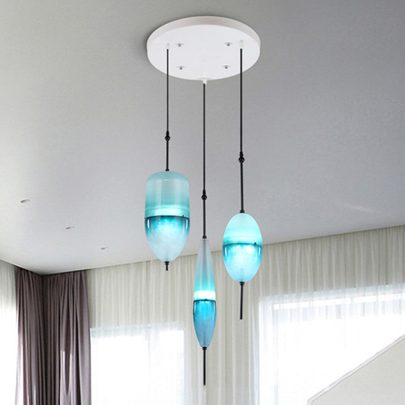 Modernist Teardrop Cluster Pendant Glass 3 Lights Living Room Hanging Light Fixture in Blue Blue C Clearhalo 'Ceiling Lights' 'Glass shade' 'Glass' 'Modern Pendants' 'Modern' 'Pendant Lights' 'Pendants' Lighting' 600103