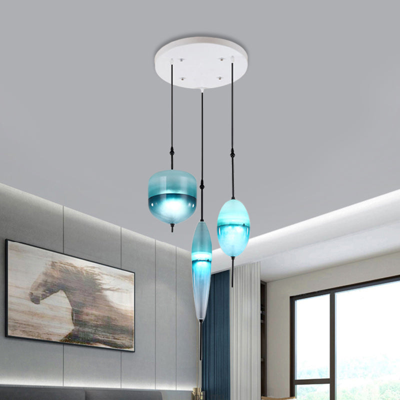 Modernist Teardrop Cluster Pendant Glass 3 Lights Living Room Hanging Light Fixture in Blue Blue A Clearhalo 'Ceiling Lights' 'Glass shade' 'Glass' 'Modern Pendants' 'Modern' 'Pendant Lights' 'Pendants' Lighting' 600108