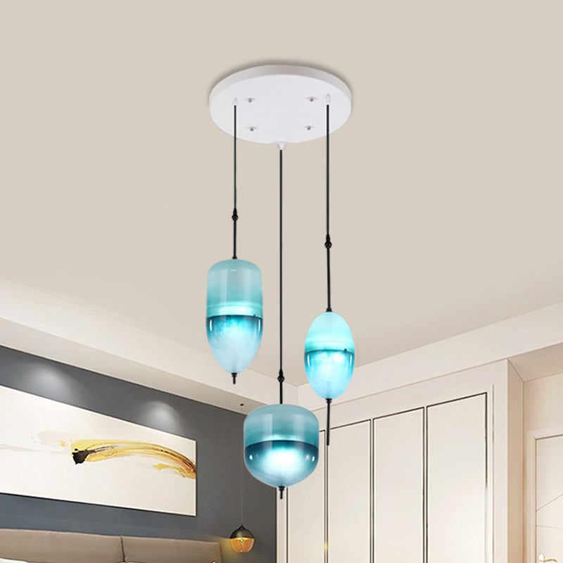 Modernist Teardrop Cluster Pendant Glass 3 Lights Living Room Hanging Light Fixture in Blue Blue B Clearhalo 'Ceiling Lights' 'Glass shade' 'Glass' 'Modern Pendants' 'Modern' 'Pendant Lights' 'Pendants' Lighting' 600113