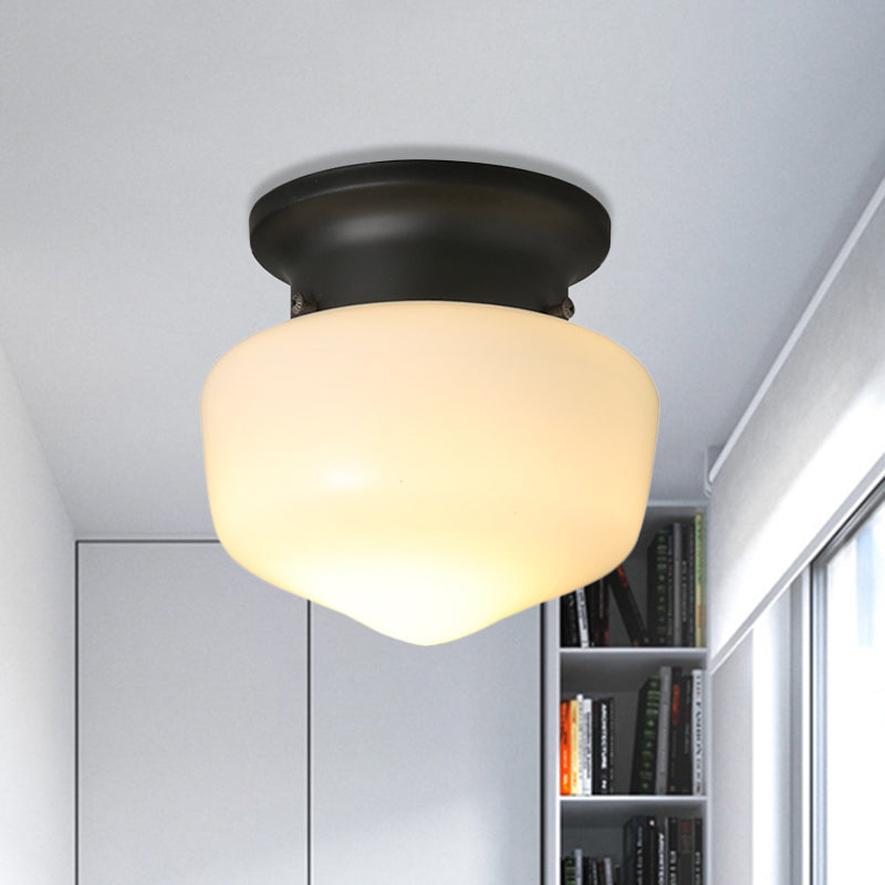 Contemporary 1 Light Flush Mount with Milk Glass Shade White Schoolhouse Flush Mount Ceiling Lamp White Clearhalo 'Ceiling Lights' 'Close To Ceiling Lights' 'Close to ceiling' 'Glass shade' 'Glass' 'Semi-flushmount' Lighting' 600154