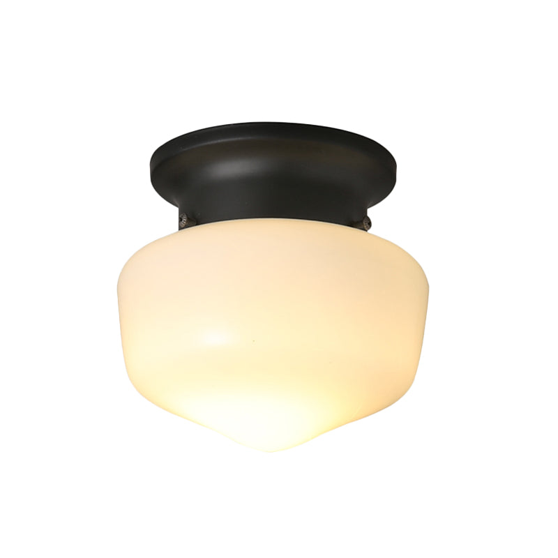 Contemporary 1 Light Flush Mount with Milk Glass Shade White Schoolhouse Flush Mount Ceiling Lamp Clearhalo 'Ceiling Lights' 'Close To Ceiling Lights' 'Close to ceiling' 'Glass shade' 'Glass' 'Semi-flushmount' Lighting' 600156
