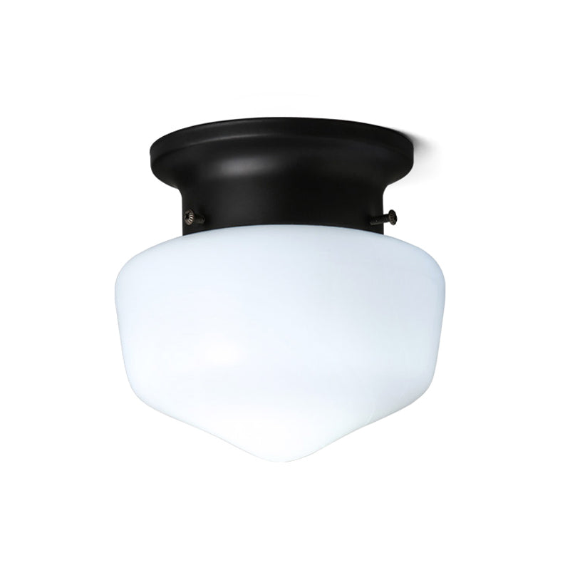 Contemporary 1 Light Flush Mount with Milk Glass Shade White Schoolhouse Flush Mount Ceiling Lamp Clearhalo 'Ceiling Lights' 'Close To Ceiling Lights' 'Close to ceiling' 'Glass shade' 'Glass' 'Semi-flushmount' Lighting' 600157