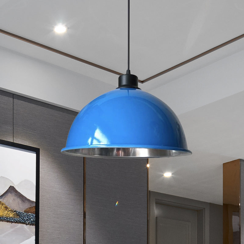 Domed Aluminum Ceiling Fixture Industrial Style 12.5"/14" W 1 Head Restaurant Hanging Lamp with Cord in Black/Red Blue Clearhalo 'Art Deco Pendants' 'Black' 'Cast Iron' 'Ceiling Lights' 'Ceramic' 'Crystal' 'Industrial Pendants' 'Industrial' 'Metal' 'Middle Century Pendants' 'Pendant Lights' 'Pendants' 'Rustic Pendants' 'Tiffany' Lighting' 600174