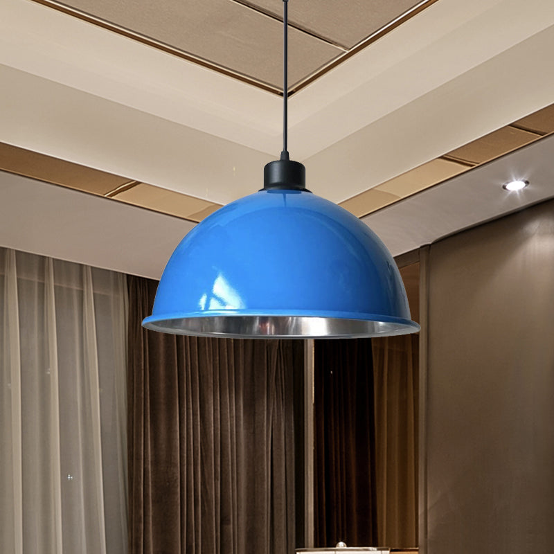 Domed Aluminum Ceiling Fixture Industrial Style 12.5"/14" W 1 Head Restaurant Hanging Lamp with Cord in Black/Red Clearhalo 'Art Deco Pendants' 'Black' 'Cast Iron' 'Ceiling Lights' 'Ceramic' 'Crystal' 'Industrial Pendants' 'Industrial' 'Metal' 'Middle Century Pendants' 'Pendant Lights' 'Pendants' 'Rustic Pendants' 'Tiffany' Lighting' 600175