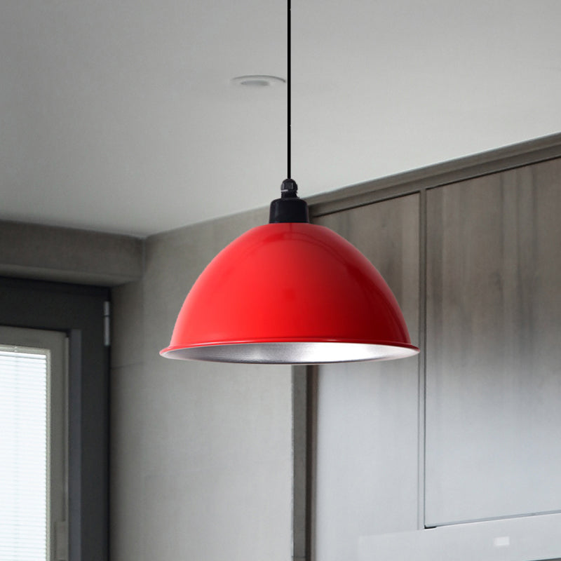 Domed Aluminum Ceiling Fixture Industrial Style 12.5"/14" W 1 Head Restaurant Hanging Lamp with Cord in Black/Red Clearhalo 'Art Deco Pendants' 'Black' 'Cast Iron' 'Ceiling Lights' 'Ceramic' 'Crystal' 'Industrial Pendants' 'Industrial' 'Metal' 'Middle Century Pendants' 'Pendant Lights' 'Pendants' 'Rustic Pendants' 'Tiffany' Lighting' 600178