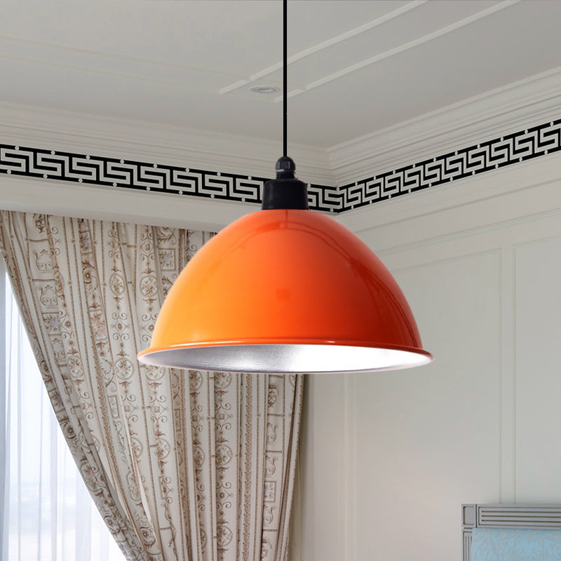 Domed Aluminum Ceiling Fixture Industrial Style 12.5"/14" W 1 Head Restaurant Hanging Lamp with Cord in Black/Red Orange Clearhalo 'Art Deco Pendants' 'Black' 'Cast Iron' 'Ceiling Lights' 'Ceramic' 'Crystal' 'Industrial Pendants' 'Industrial' 'Metal' 'Middle Century Pendants' 'Pendant Lights' 'Pendants' 'Rustic Pendants' 'Tiffany' Lighting' 600180