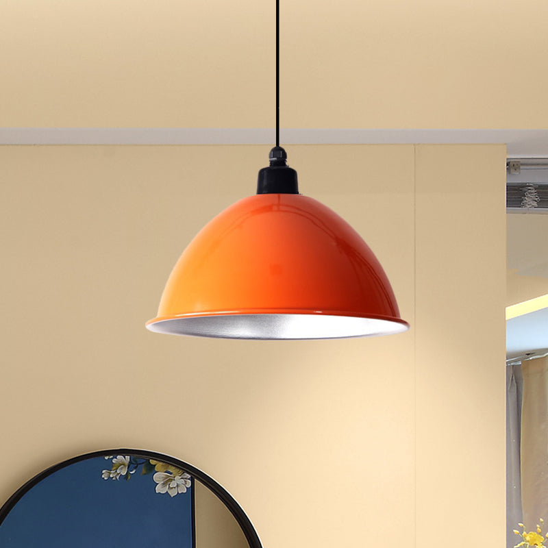 Domed Aluminum Ceiling Fixture Industrial Style 12.5"/14" W 1 Head Restaurant Hanging Lamp with Cord in Black/Red Clearhalo 'Art Deco Pendants' 'Black' 'Cast Iron' 'Ceiling Lights' 'Ceramic' 'Crystal' 'Industrial Pendants' 'Industrial' 'Metal' 'Middle Century Pendants' 'Pendant Lights' 'Pendants' 'Rustic Pendants' 'Tiffany' Lighting' 600181