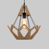 Pyramid Cage Restaurant Pendant Ceiling Lamp Industrial Style Natural Rope and Metal 1 Head Black Hanging Light Clearhalo 'Art Deco Pendants' 'Black' 'Cast Iron' 'Ceiling Lights' 'Ceramic' 'Crystal' 'Industrial Pendants' 'Industrial' 'Metal' 'Middle Century Pendants' 'Pendant Lights' 'Pendants' 'Rustic Pendants' 'Tiffany' Lighting' 600199