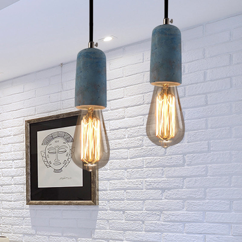 1 Head Mini Pendant Light Vintage Style Blue/Gray Cement Ceiling Fixture with Open Bulb and Adjustable Cord Clearhalo 'Art Deco Pendants' 'Cast Iron' 'Ceiling Lights' 'Ceramic' 'Crystal' 'Industrial Pendants' 'Industrial' 'Metal' 'Middle Century Pendants' 'Pendant Lights' 'Pendants' 'Tiffany' Lighting' 600255